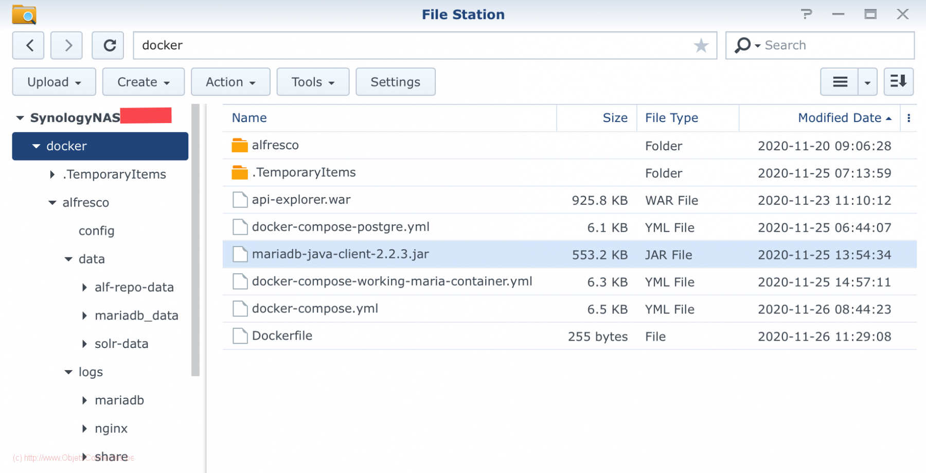 Nas Synology Alfresco JDBC MariaDB Driver