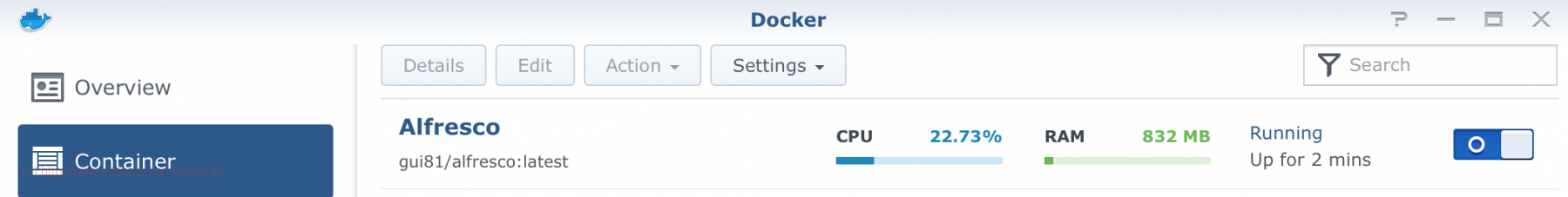 Synology DiskStation Docker Container running