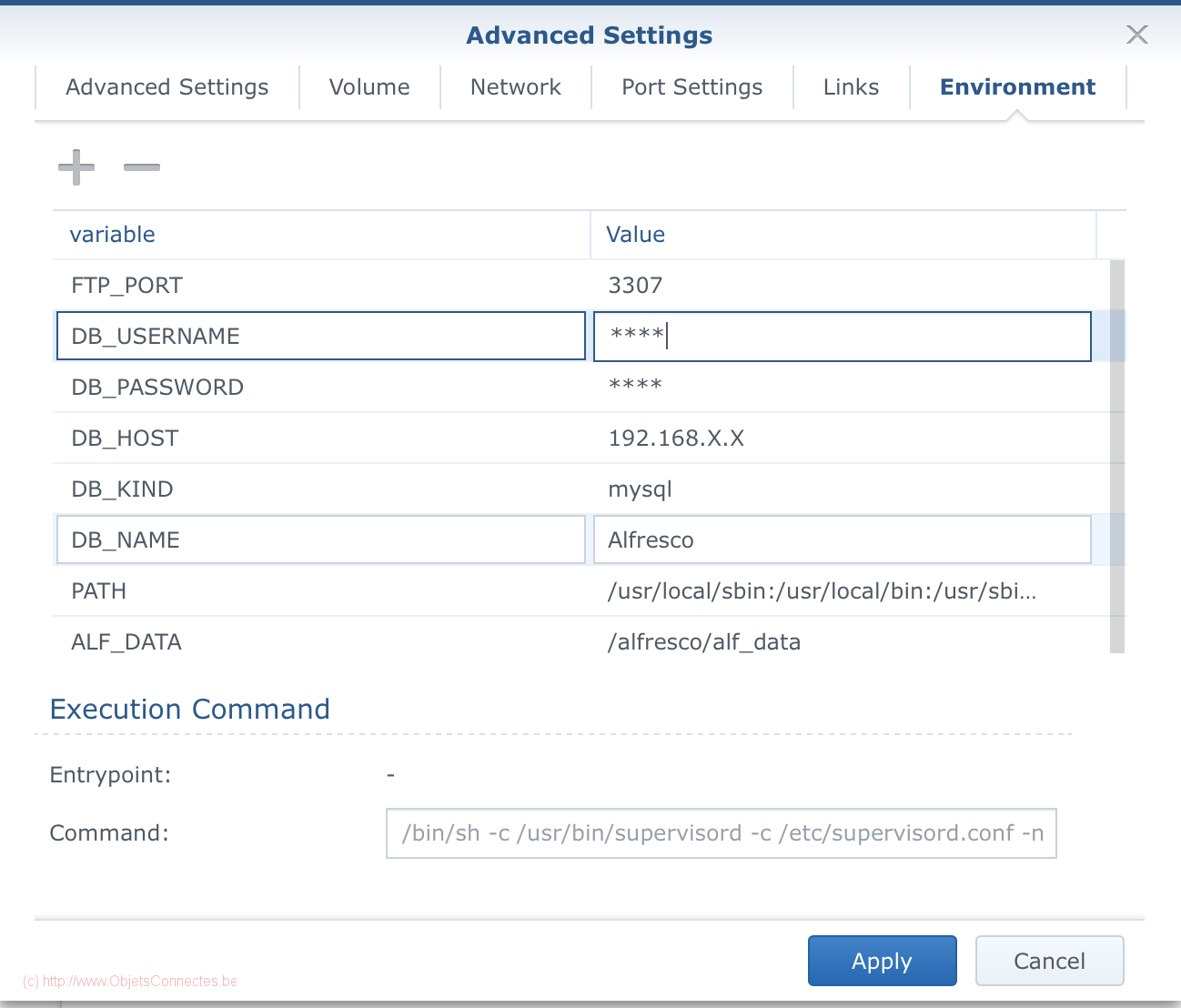 Synology DiskStation Docker Environment Settings