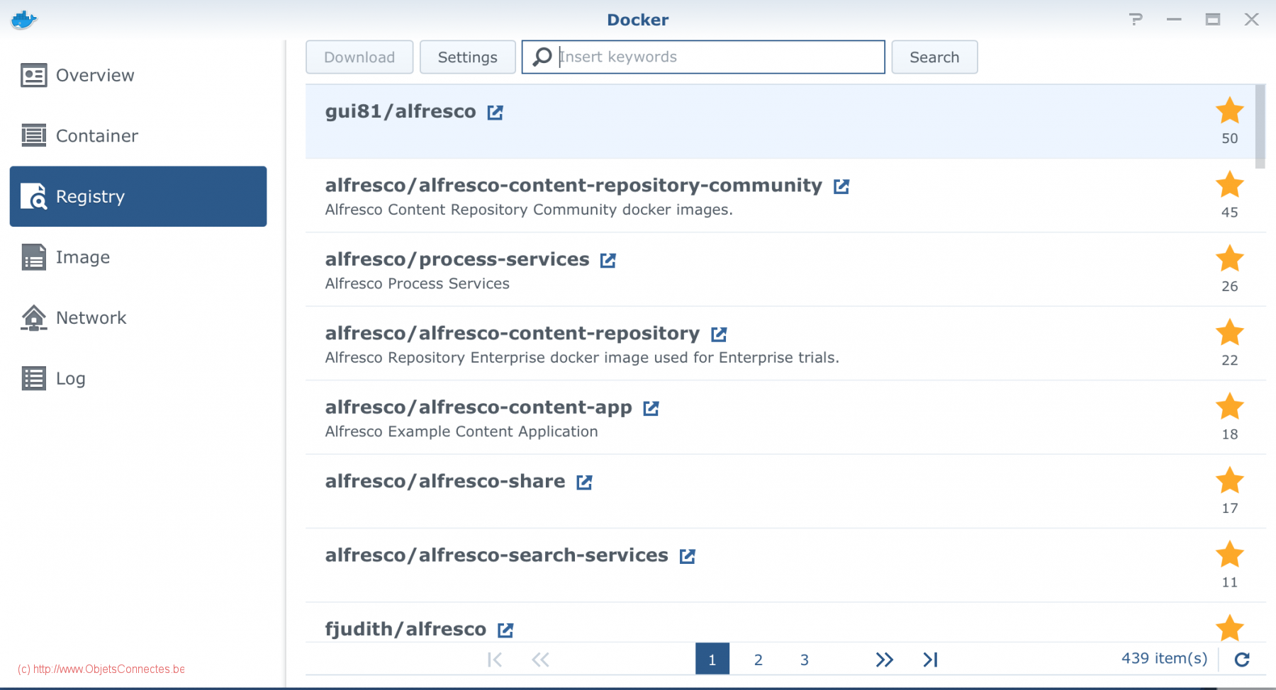 Synology DiskStation Docker Registry Alfresco