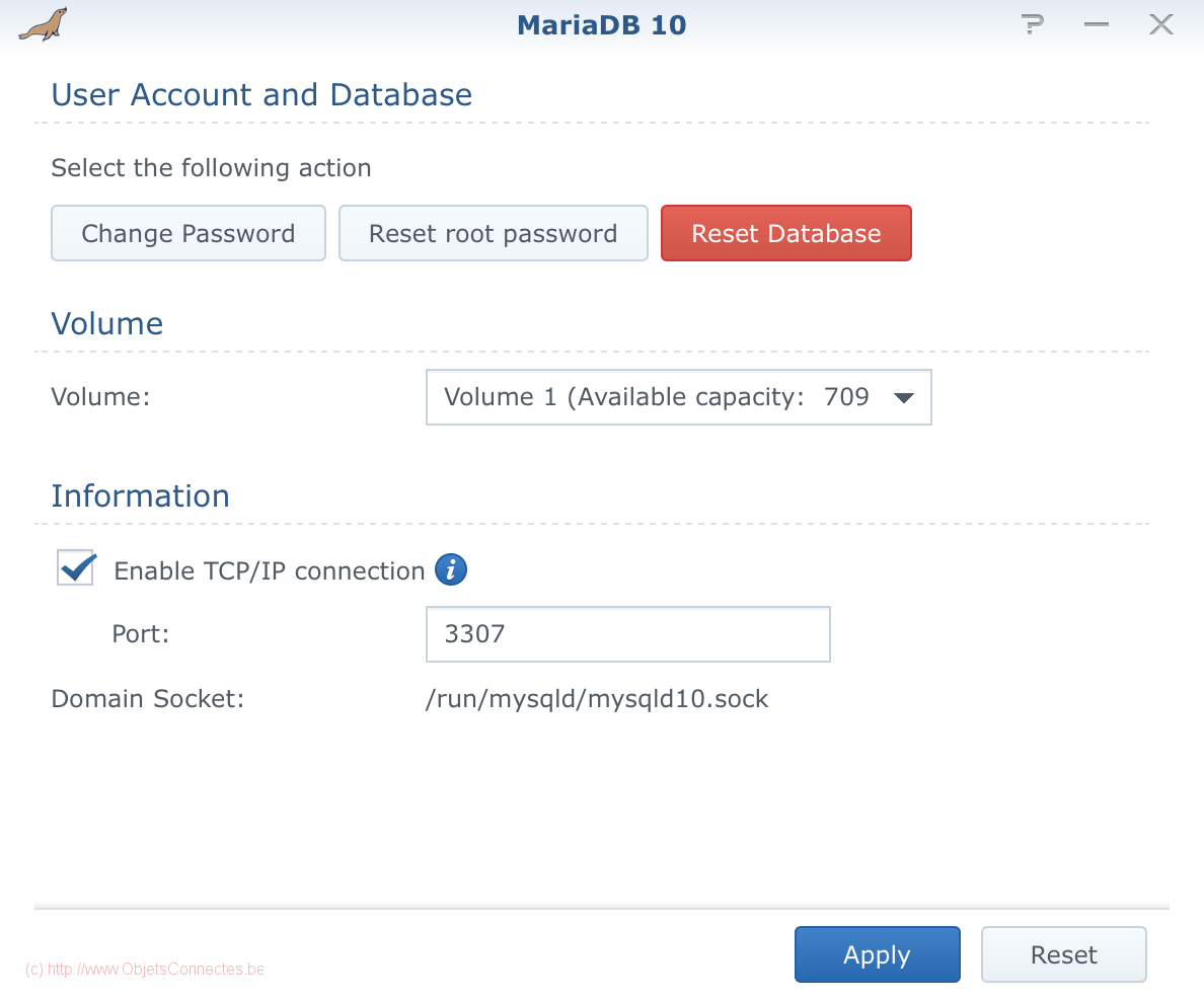 Synology DiskStation Maria DB Enable TCP:IP connection