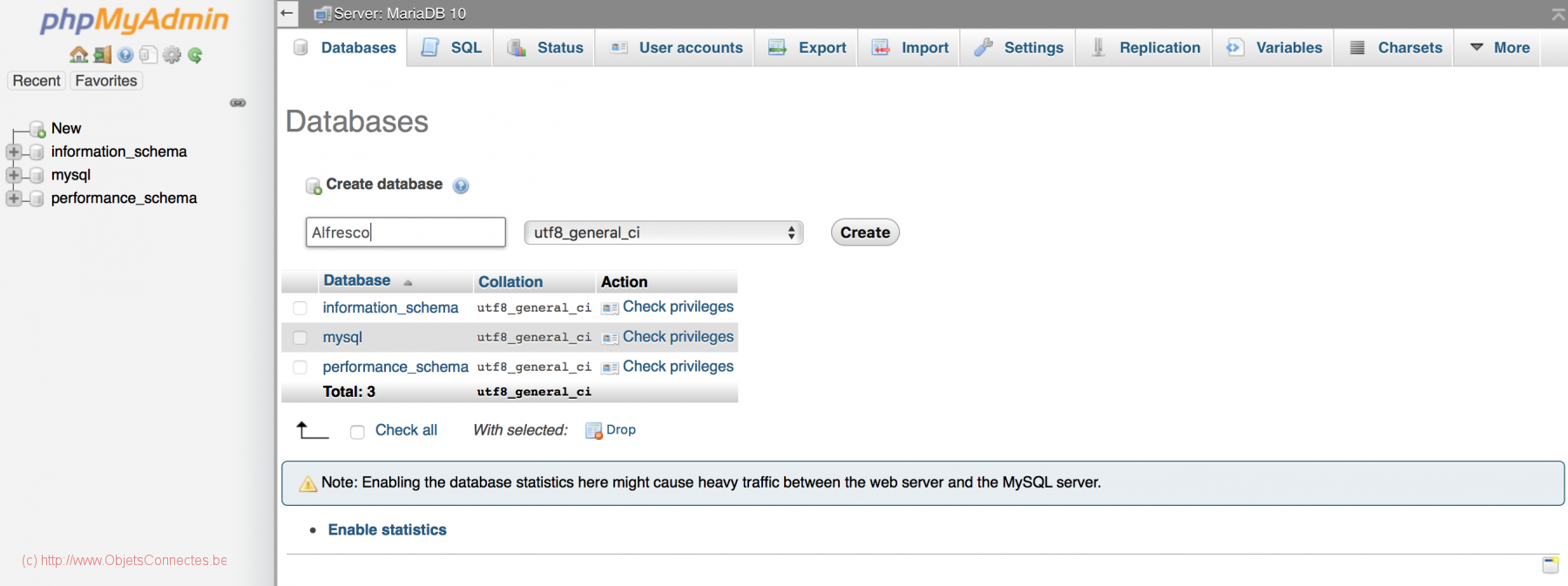 Synology DiskStation PHPMyAdmin Create DB