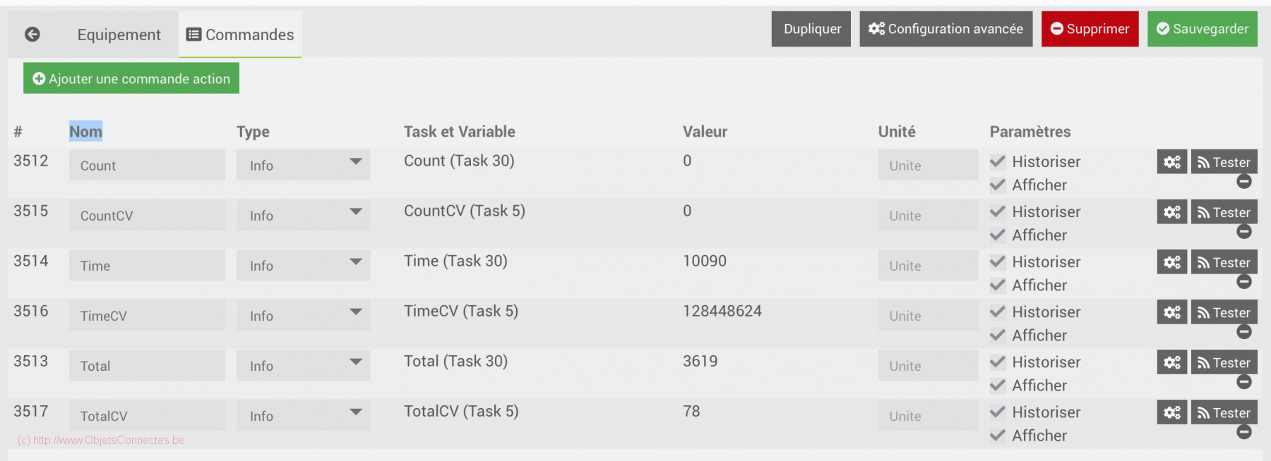 Commande dans Jeedom du TRCT5000