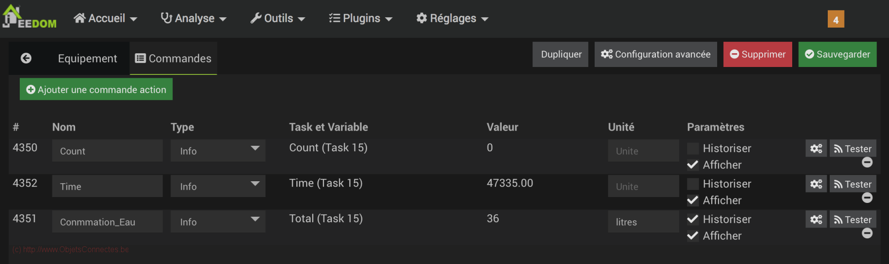 LJ18A3 - Commandes dans Jeedom