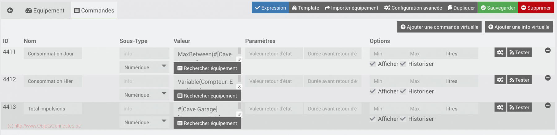 Plugin Virtuel - Commandes