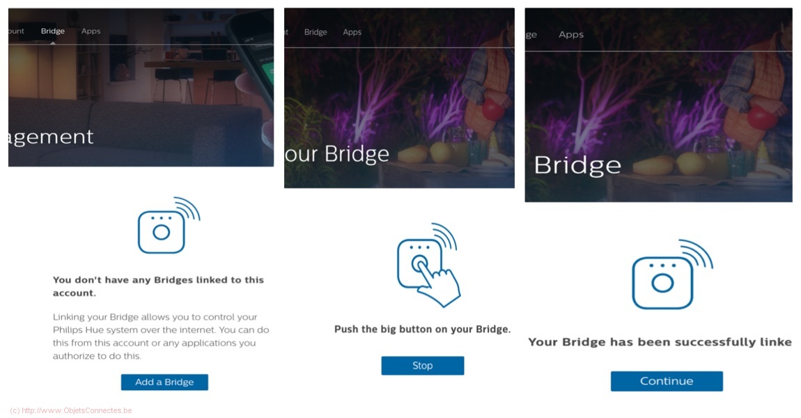 Deux ponts Philips Hue - Lien entre le compte et le pont
