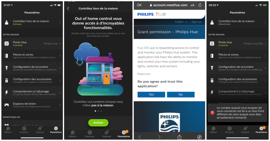 Deux ponts Philips Hue - Contrôlez hors de la maison